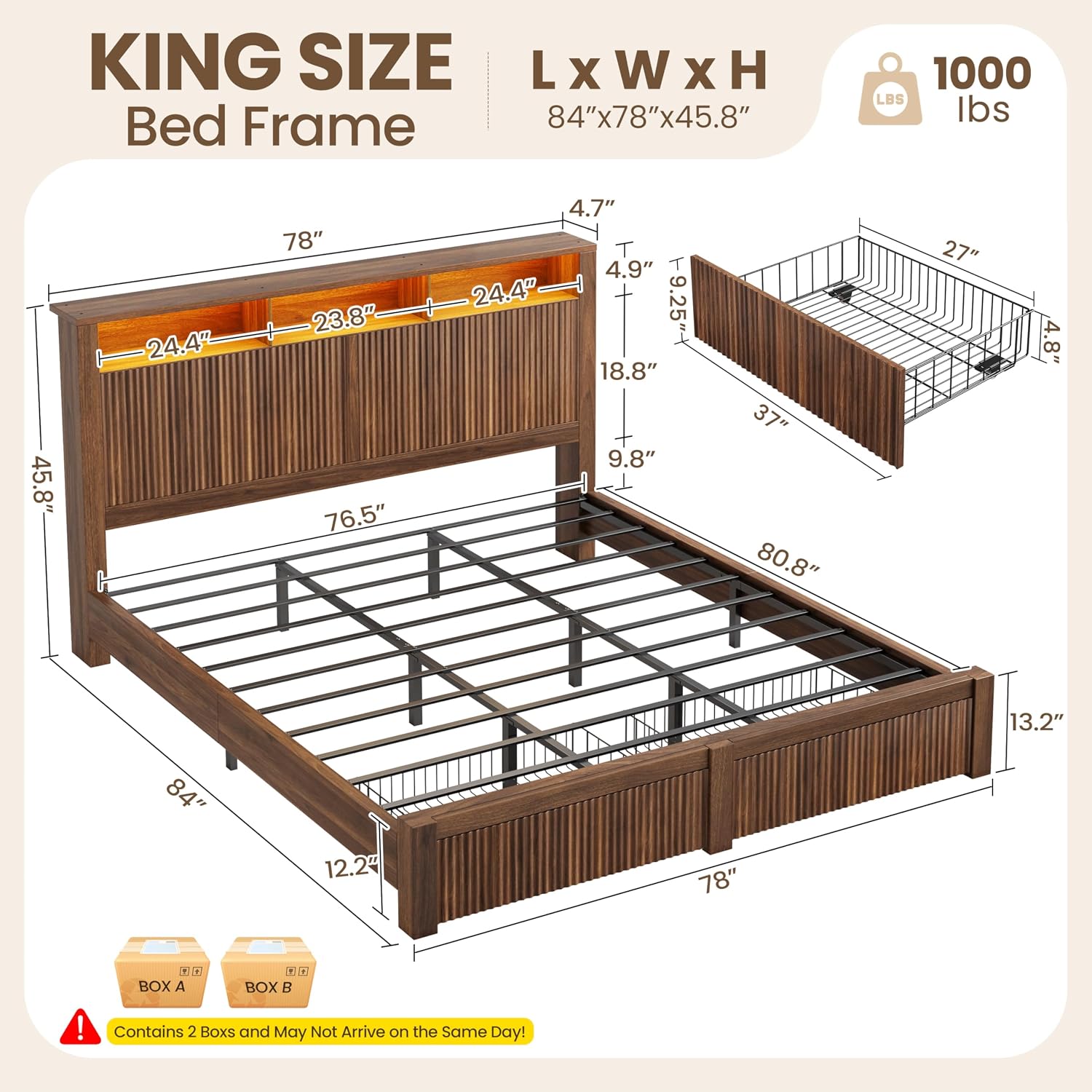 Kingsize-Bettgestell und Kopft – King Size Bed Frame With Storage Drawers Bewertung und Preis