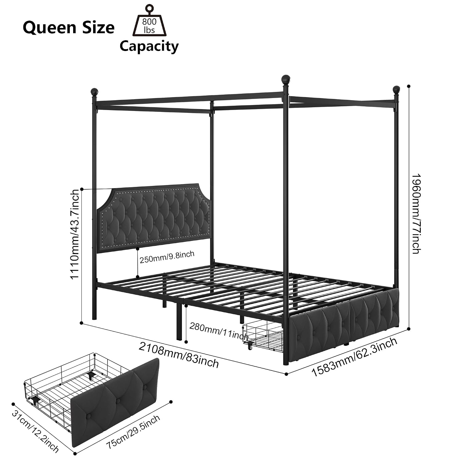 Bettgestell mit Himmelbett und – Canopy Bed Frame Metal Queen Bewertung und Preis
