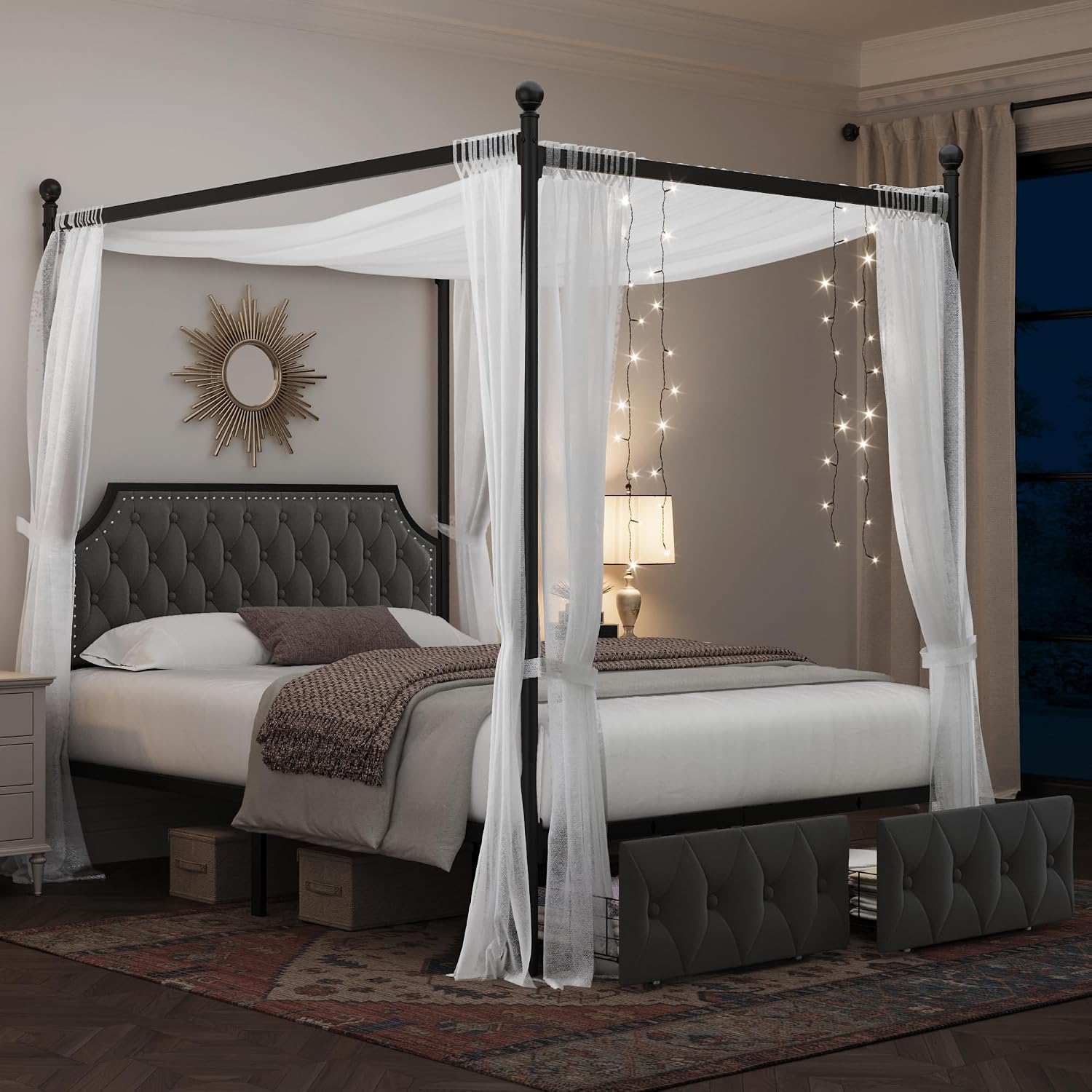 Bettgestell mit Himmelbett und – Canopy Bed Frame Metal Queen Bewertung und Preis