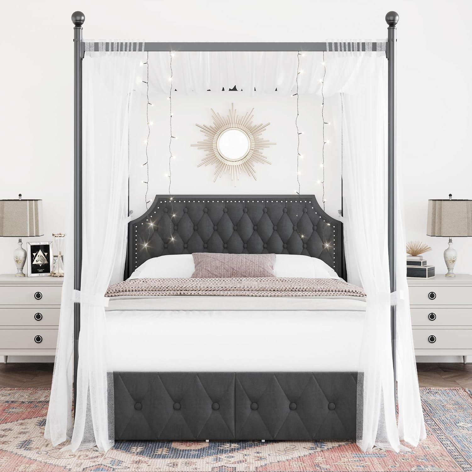 Bettgestell mit Himmelbett und – Canopy Bed Frame Metal Queen Bewertung und Preis