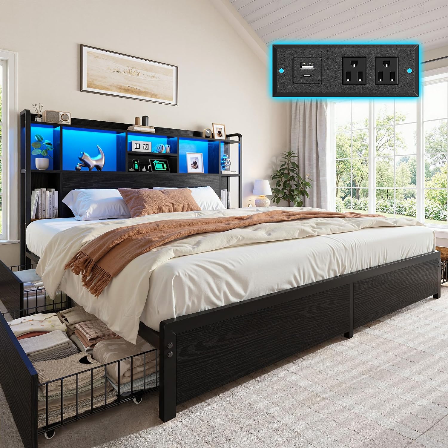 King-Size-Bettgestell mit Stau – King Size Bed Frame With Storage Drawers Bewertung und Preis