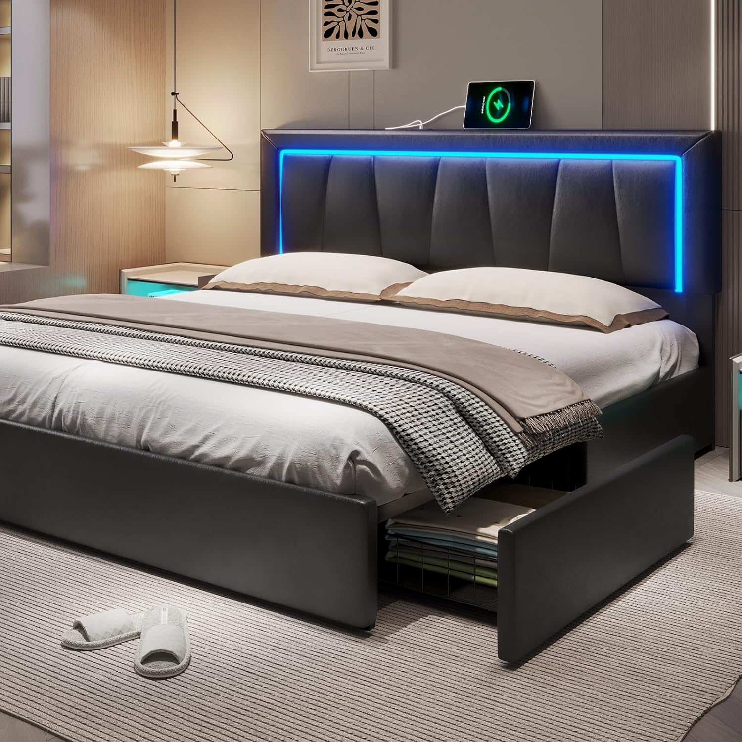 California King Bettgestell mi – King Size Bed Frame With Storage Drawers Bewertung und Preis