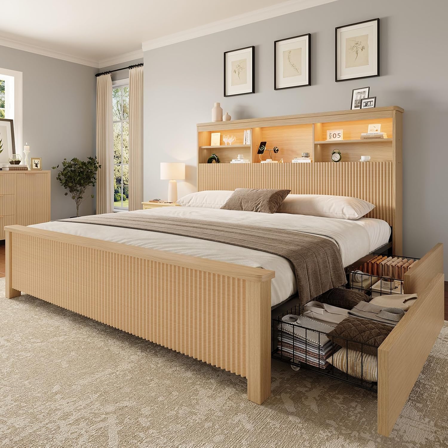 Kingsize-Bettgestell mit 4 Auf – King Size Bed Frame With Storage Drawers Bewertung und Preis