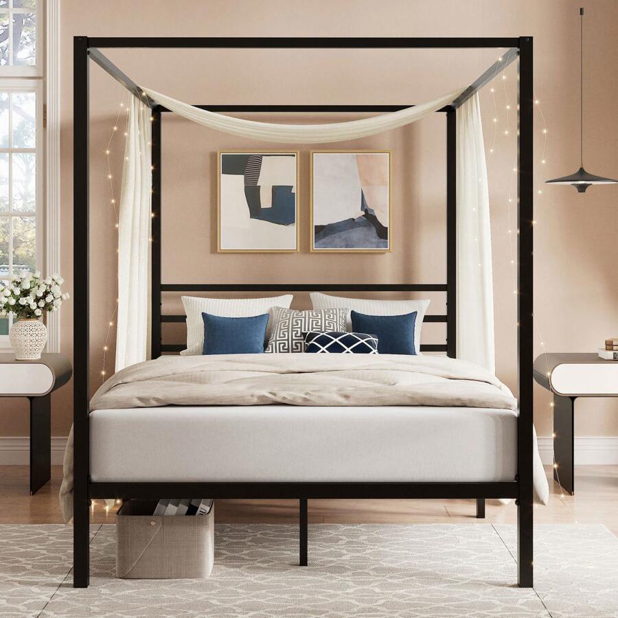 Schwarzes Himmelbettgestell, F – Canopy Bed Frame Metal Queen Bewertung und Preis