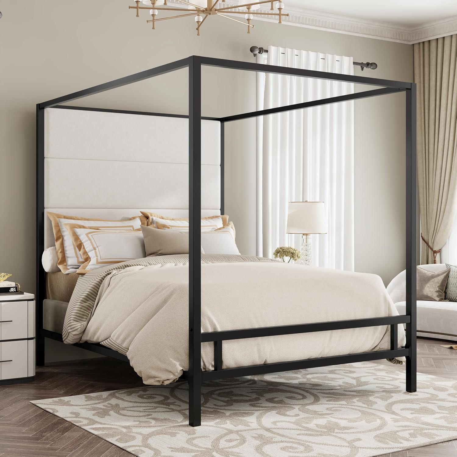 Hochbett mit Baldachin, Samtbe – Canopy Bed Frame Metal Queen Bewertung und Preis
