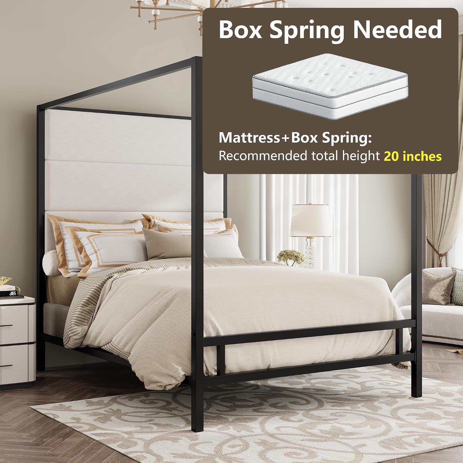 Hochbett mit Baldachin, Samtbe – Canopy Bed Frame Metal Queen Bewertung und Preis