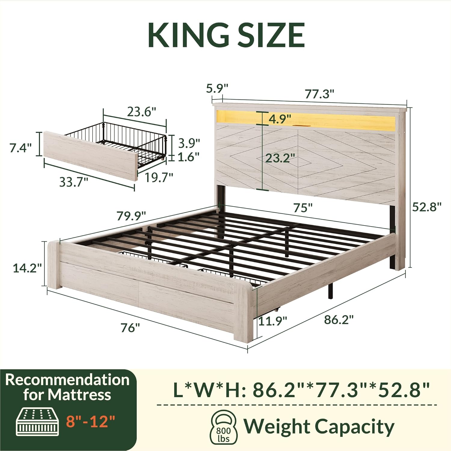 Kingsize-Holzplattformbettgest – King Size Bed Frame With Storage Drawers Bewertung und Preis